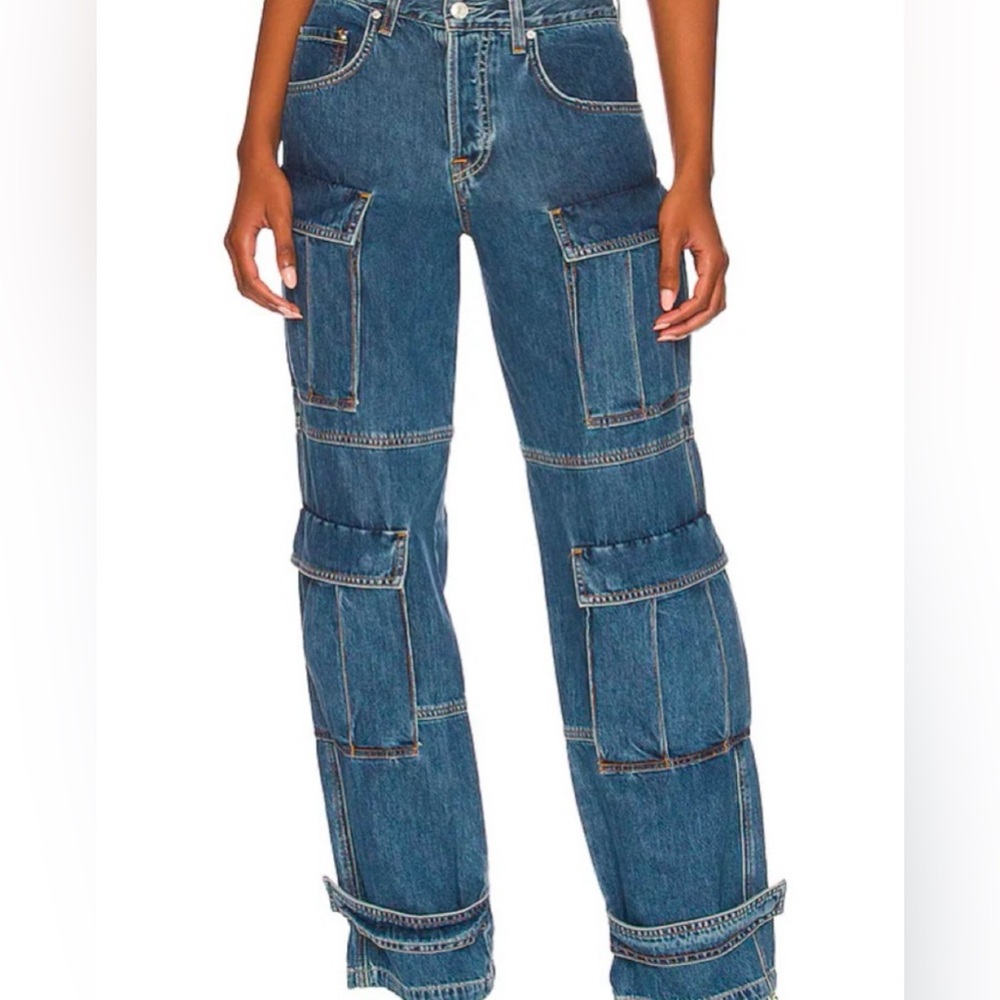 GRLFRND Women's Blue Cargo Jeans